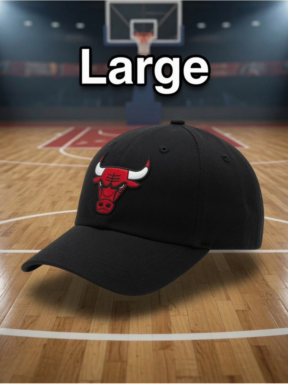 Chicago Bulls Black Baseball Cap with Red Logo - Large